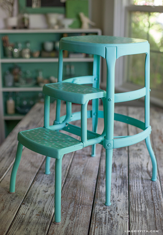 Vintage step stool spray painted a lovely turquoise colour