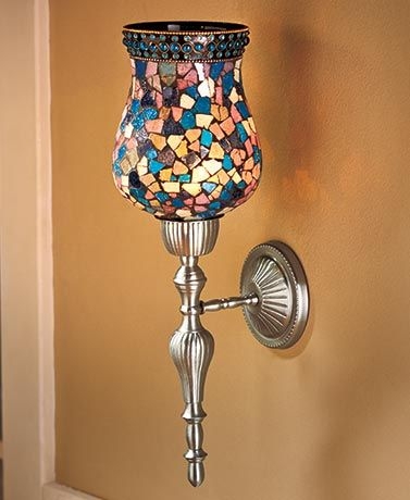 Mosaic glass metal hurricane wall sconce candle holder accent decor