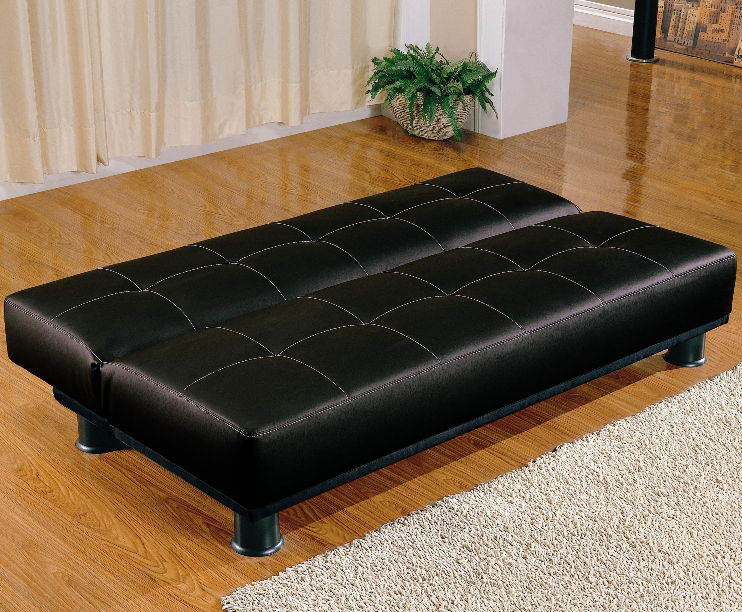 Coaster black faux leather contemporary armless convertible sofa bed 1