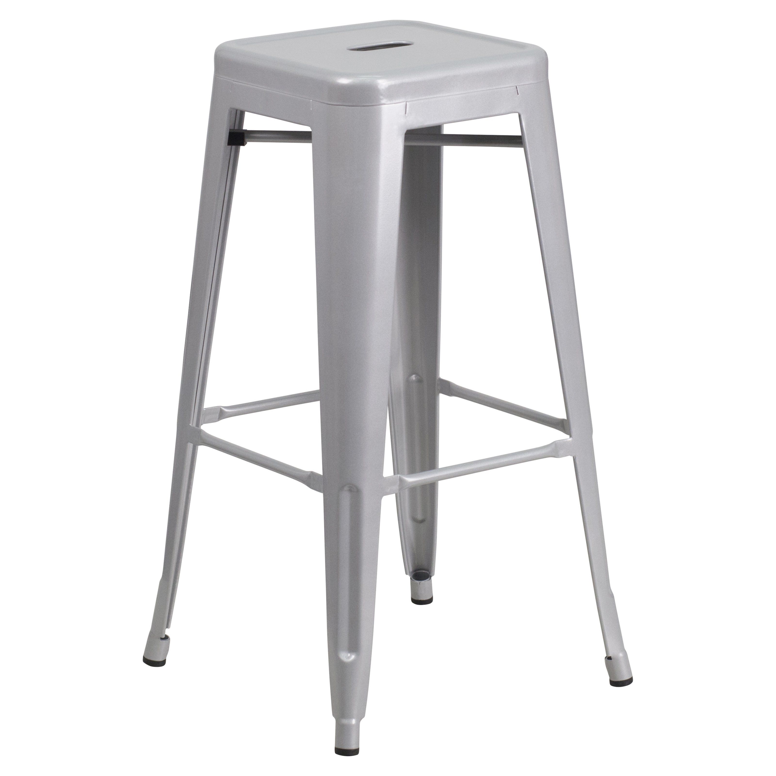 Silver metal bar stool chair square 12x12x30