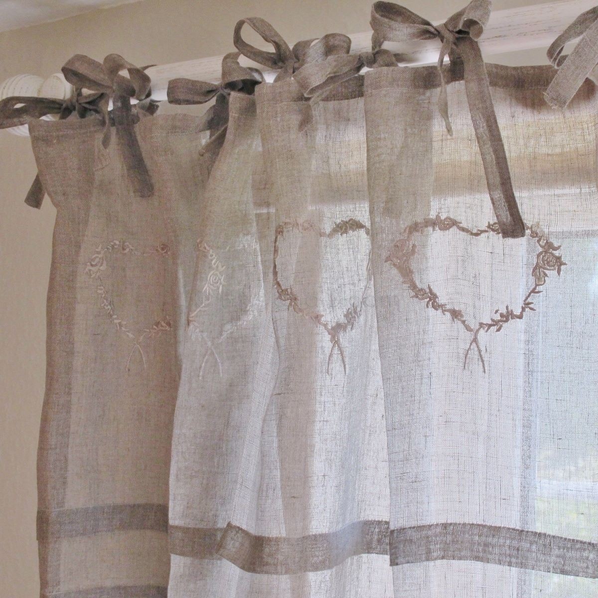Very french beautiful linen voile curtain panel with embroidery