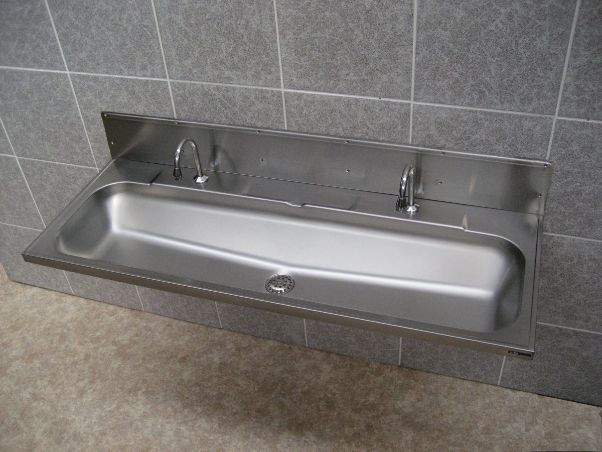 stainless steel trough sink stadium bathroom