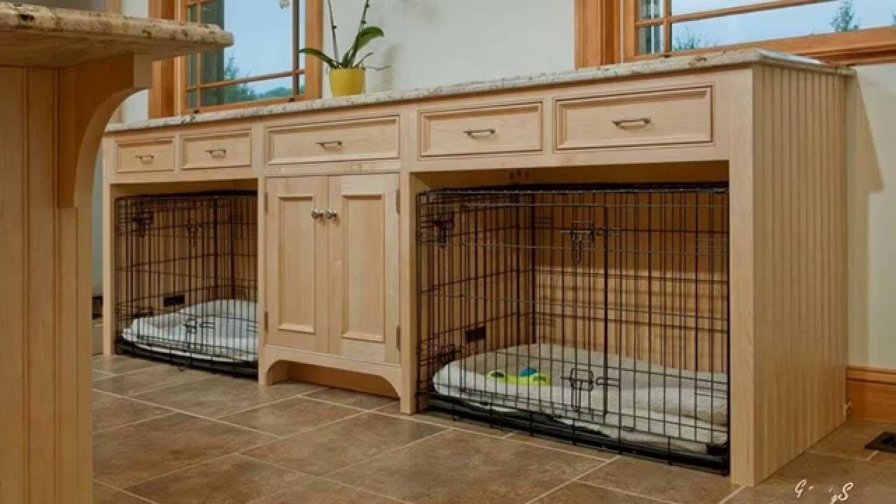 Furniture with dog outlet crate built in