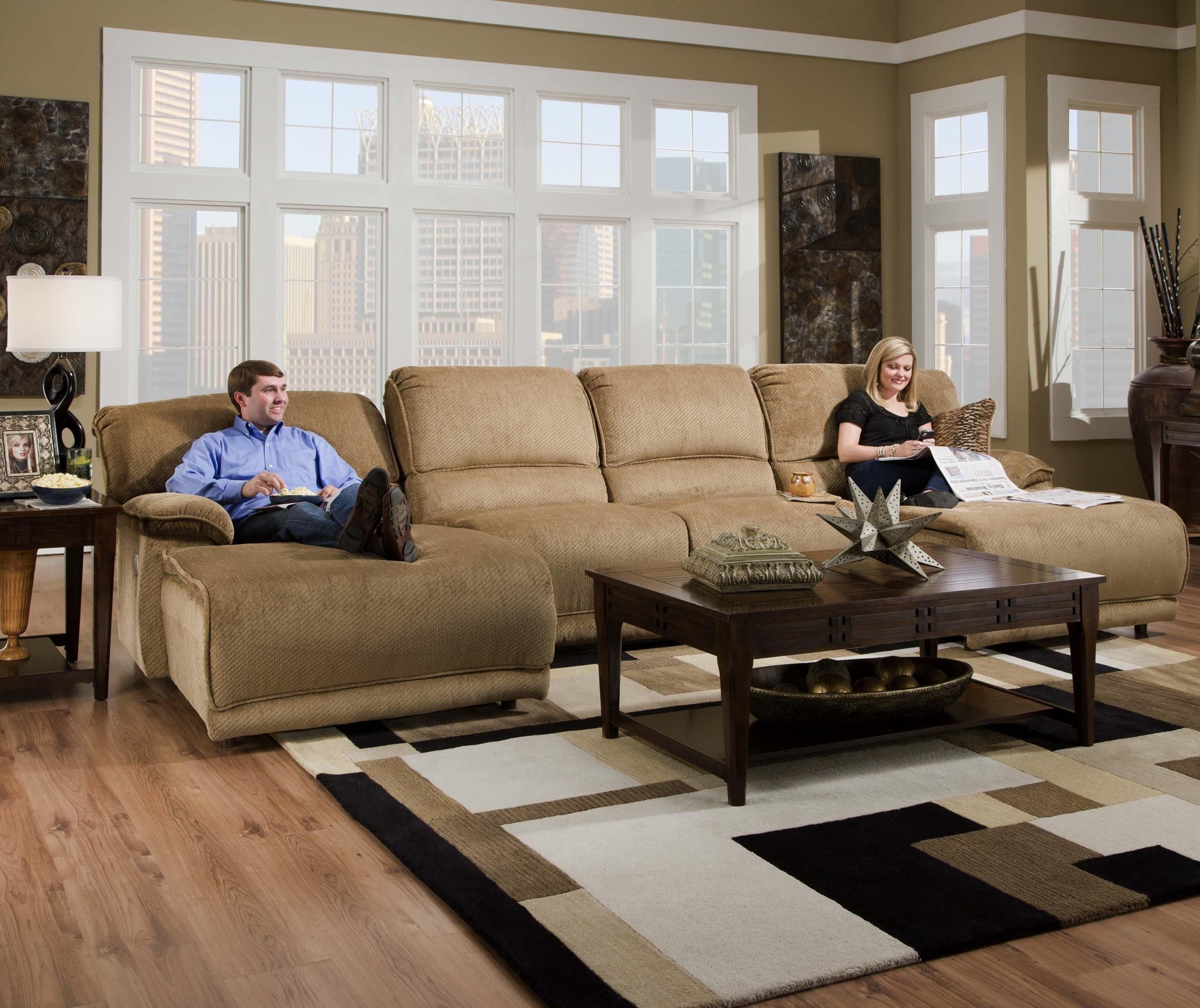 Person sectional with reclining left side chaise at olindes furniture