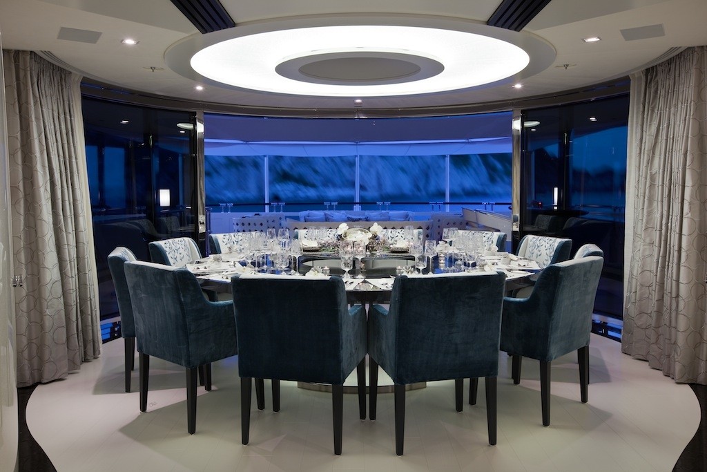 Sumptuous dining table for 12 guests superyacht quinta essentia