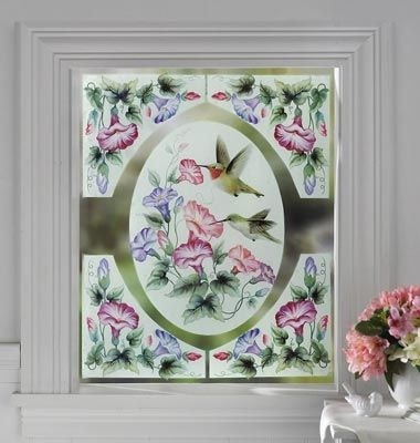 Hummingbirds flowers removable window clings