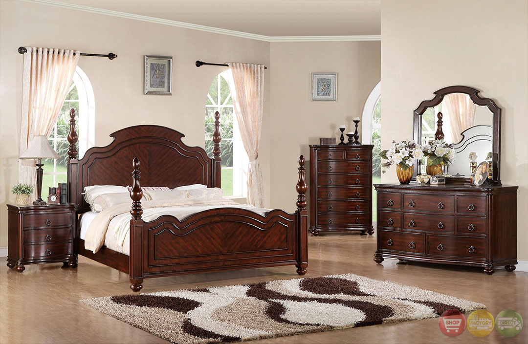 New devonshire brown cherry finish wood queen or king four