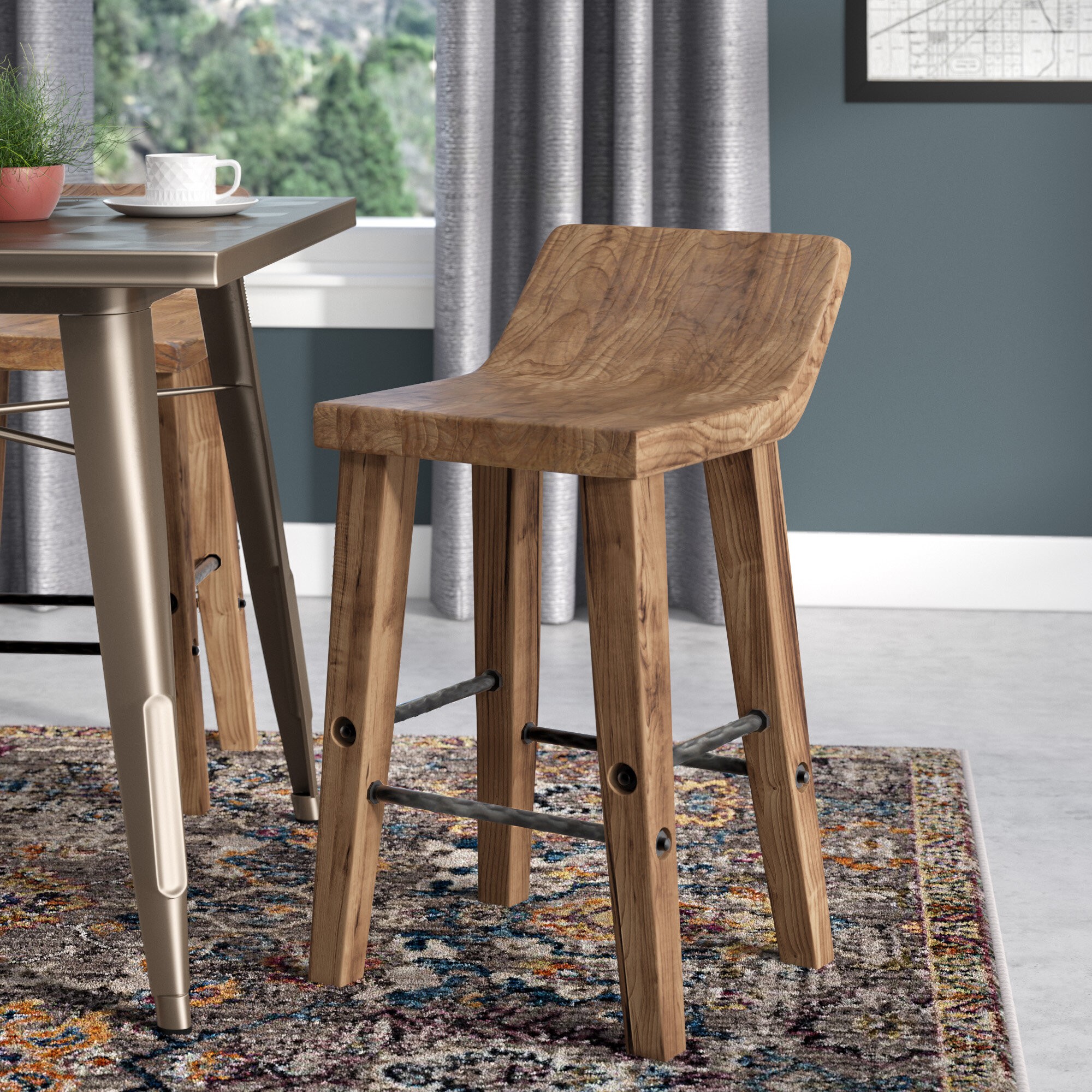 30” Rustic Wooden Barstool