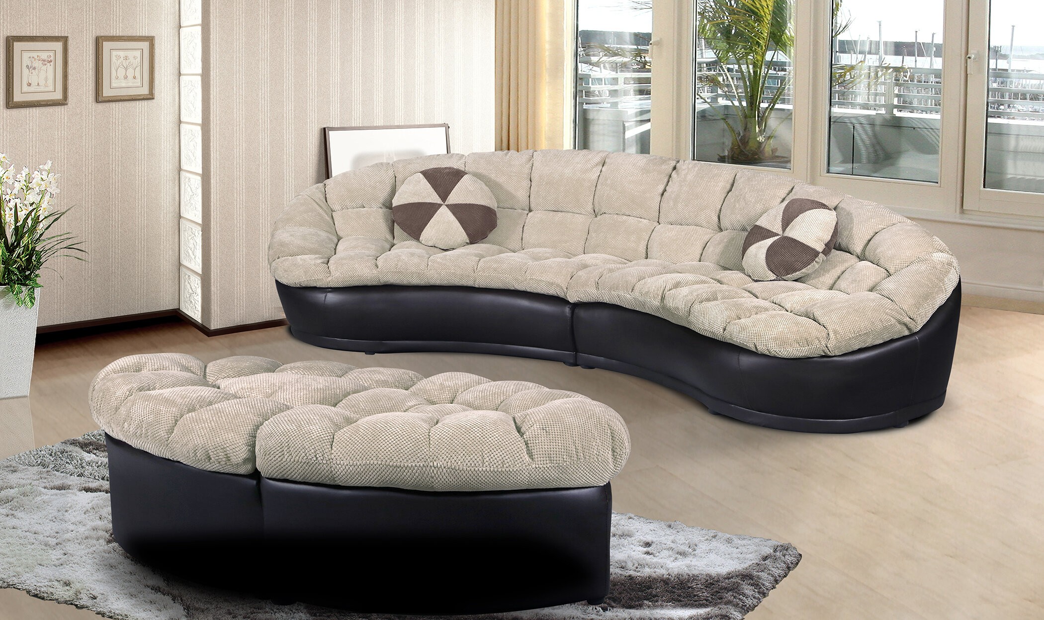 4-piece rounded sectional with ottomans