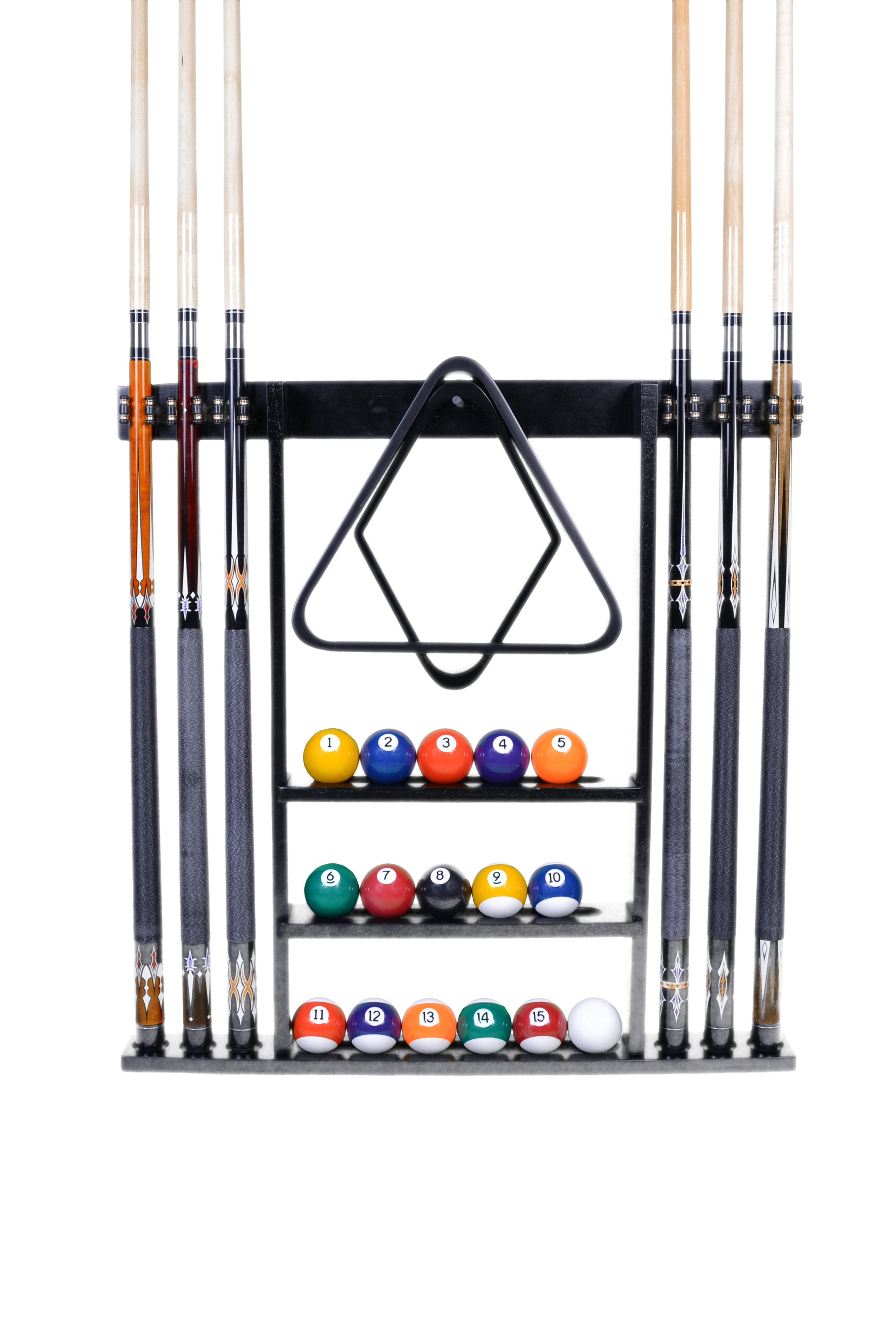 Vertical Oak Billiard Cue Rack with Billiard Trough and Item Slot for Pool Table Accessories 8-Hole Pool Cue Rack