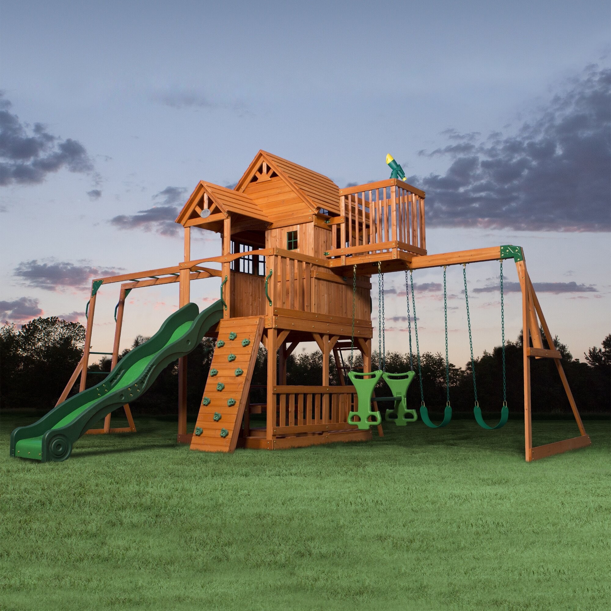 All Cedar Swing Set With Curved Slide