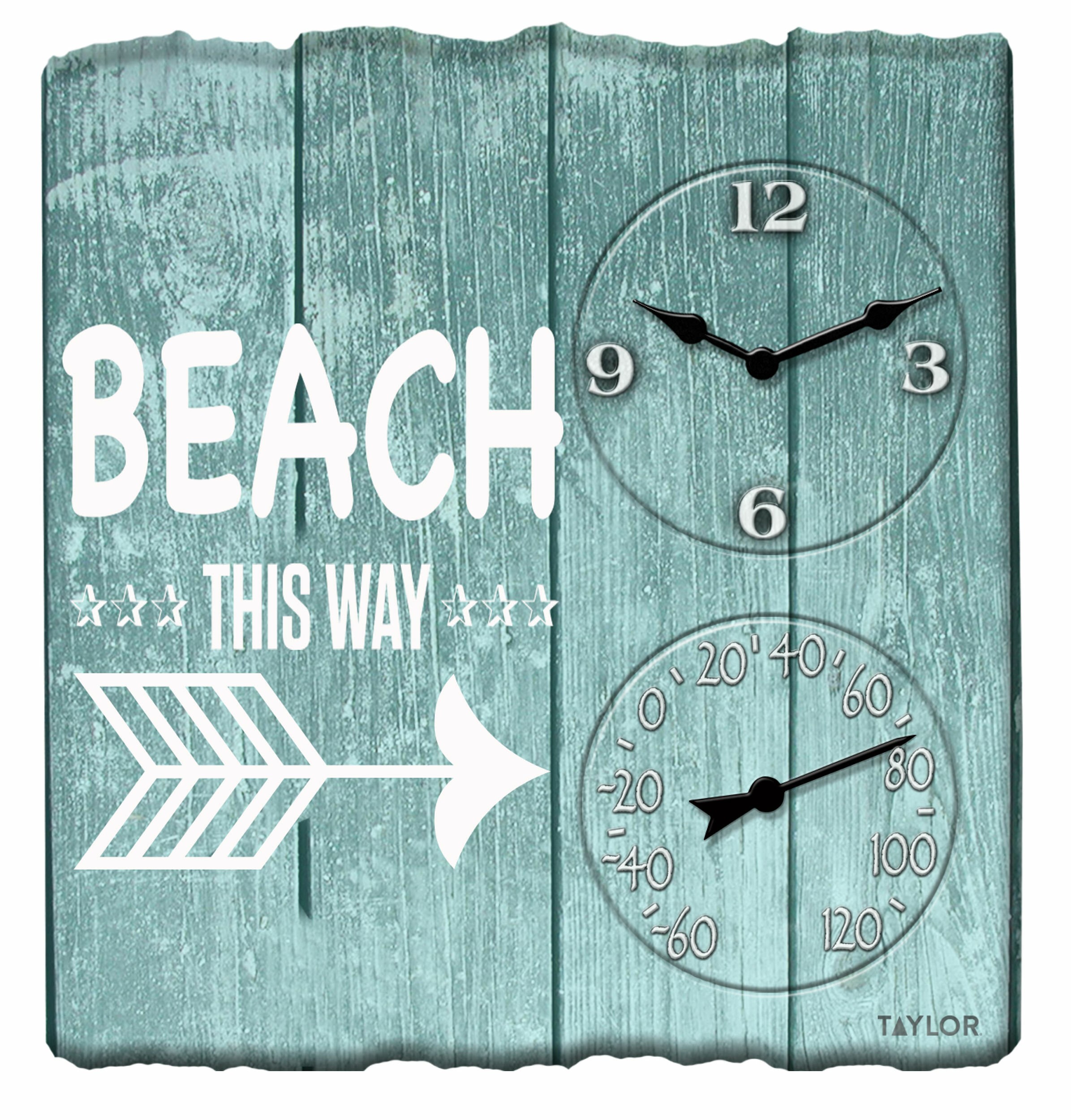 Beach This Way Clock with Thermometer