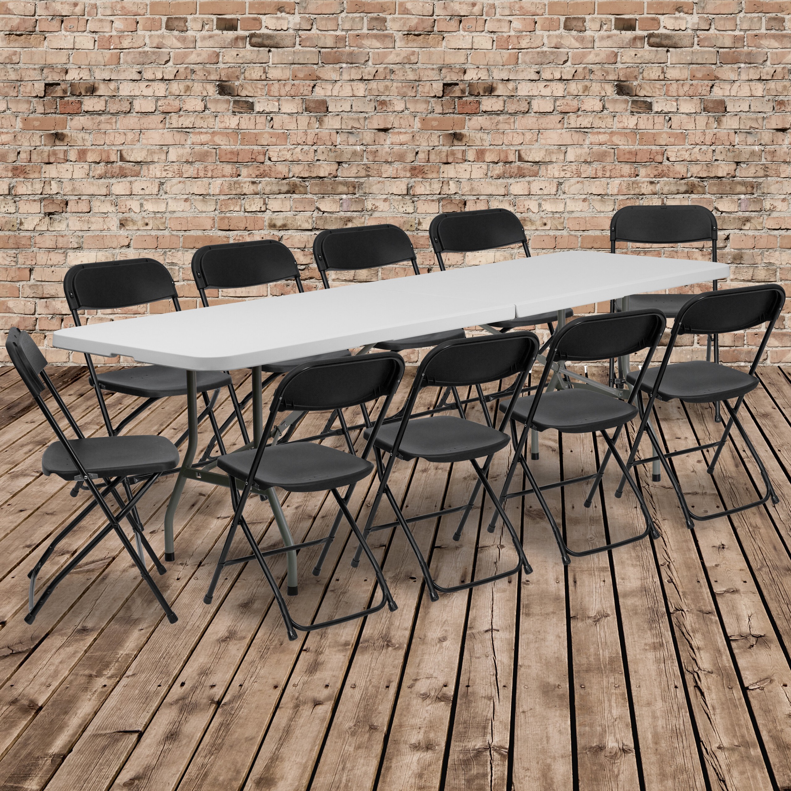 Bi-Fold Plastic Event/Training 96" Rectangular Folding Table Set with 10 Chairs