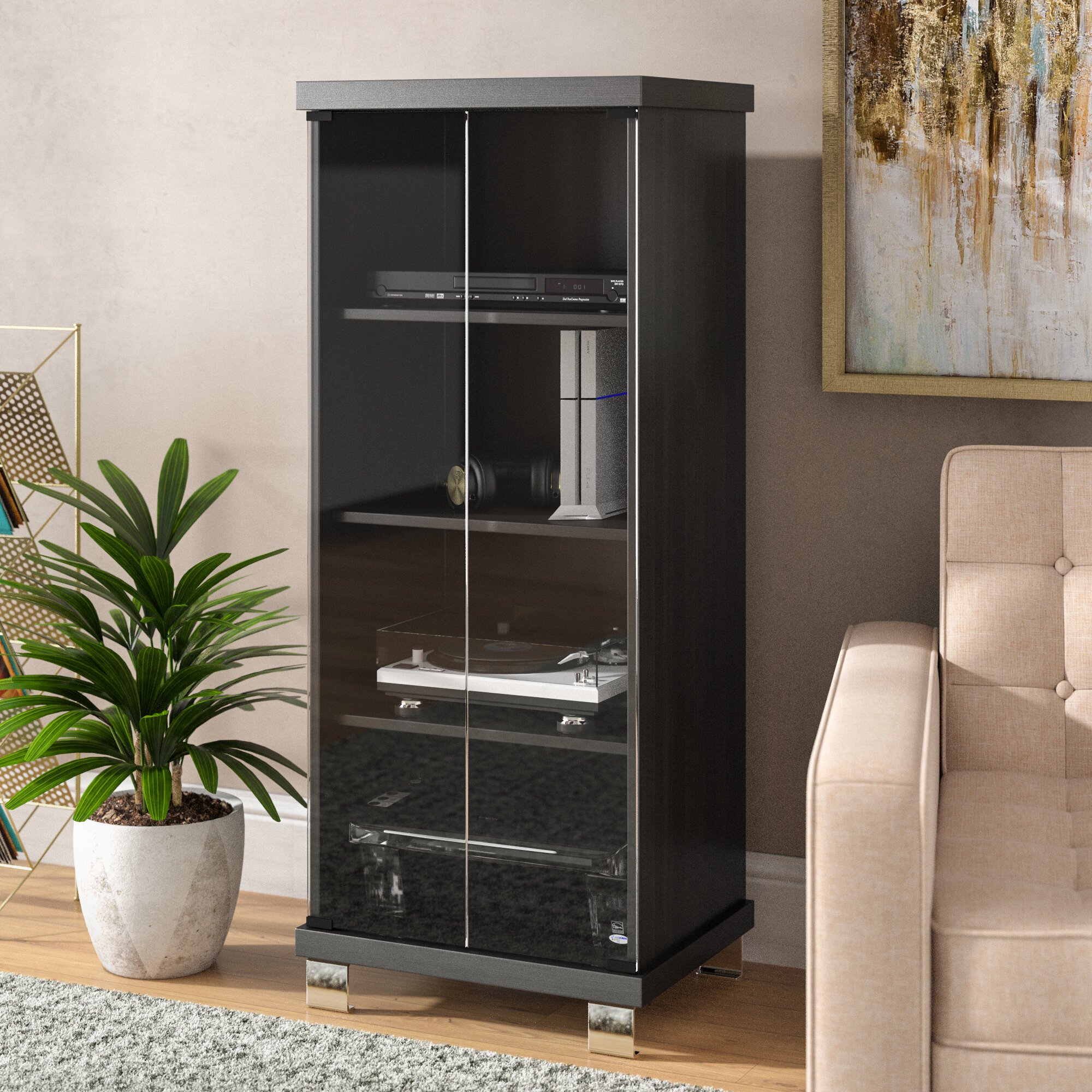 Black 5-Drawer Wood Multimedia Cabinet