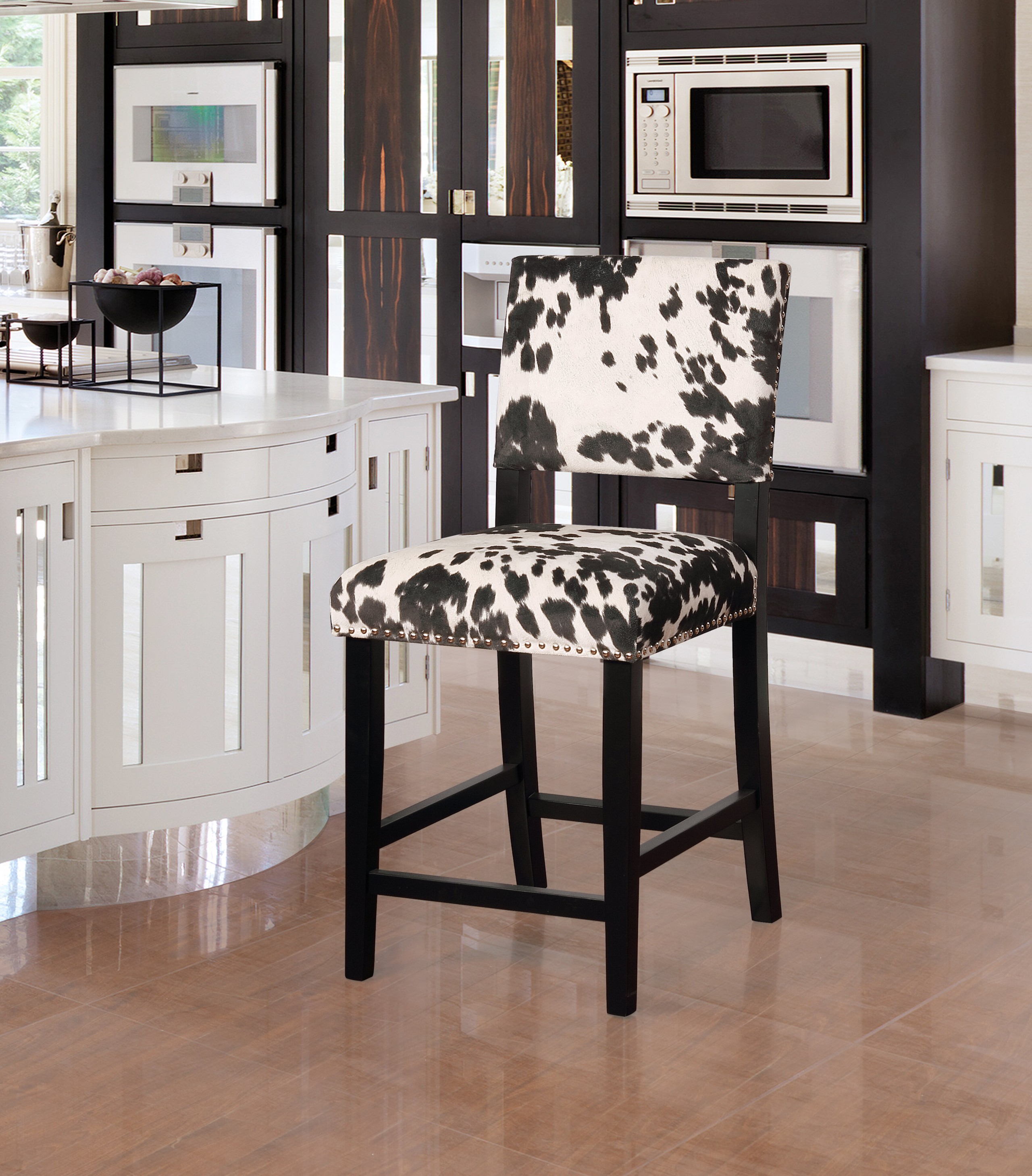 Black and Beige Bar Stool with Silver Nailhead