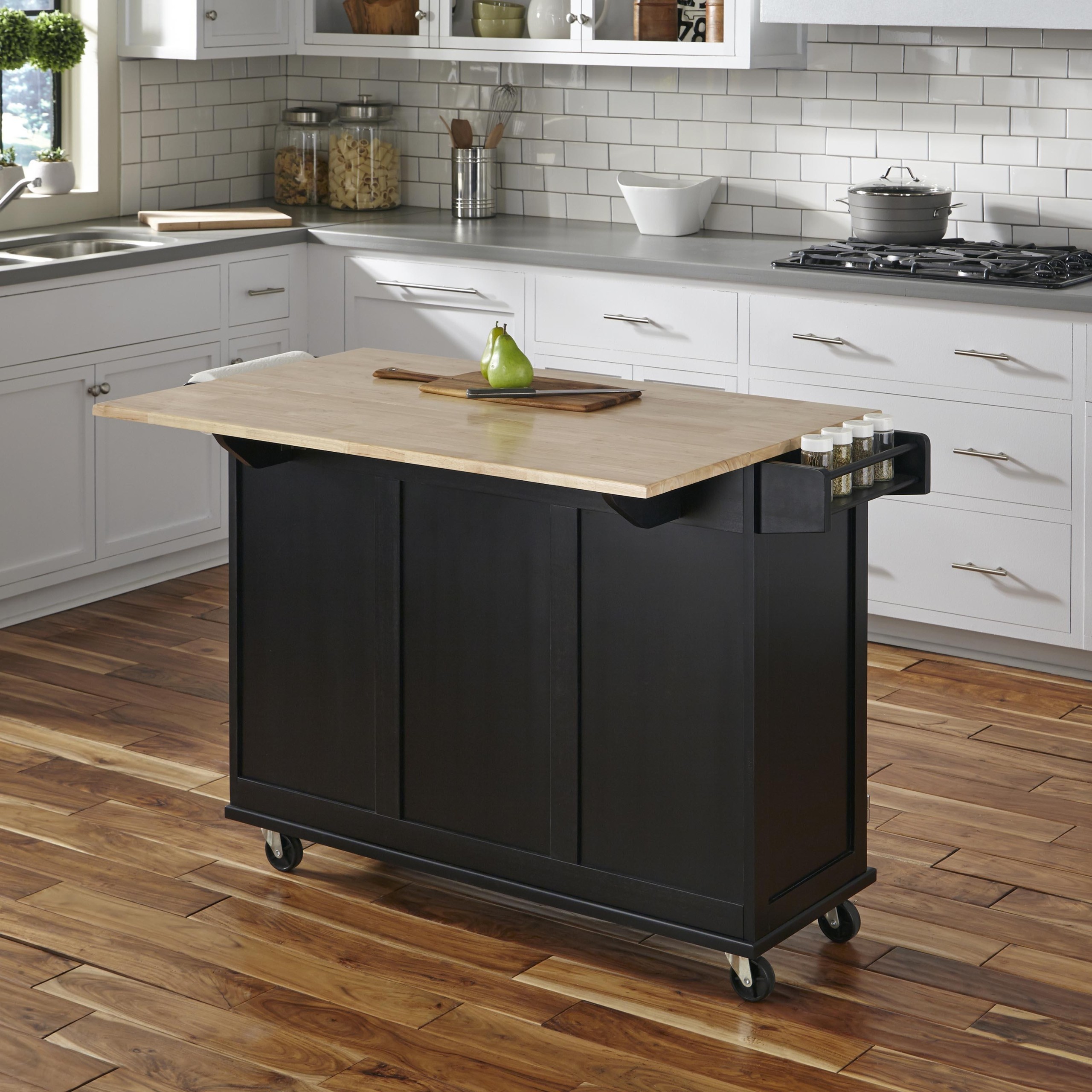 Kitchen Island With Pull Out Table Foter   Black Engineered Rubber Wood Kitchen Island 