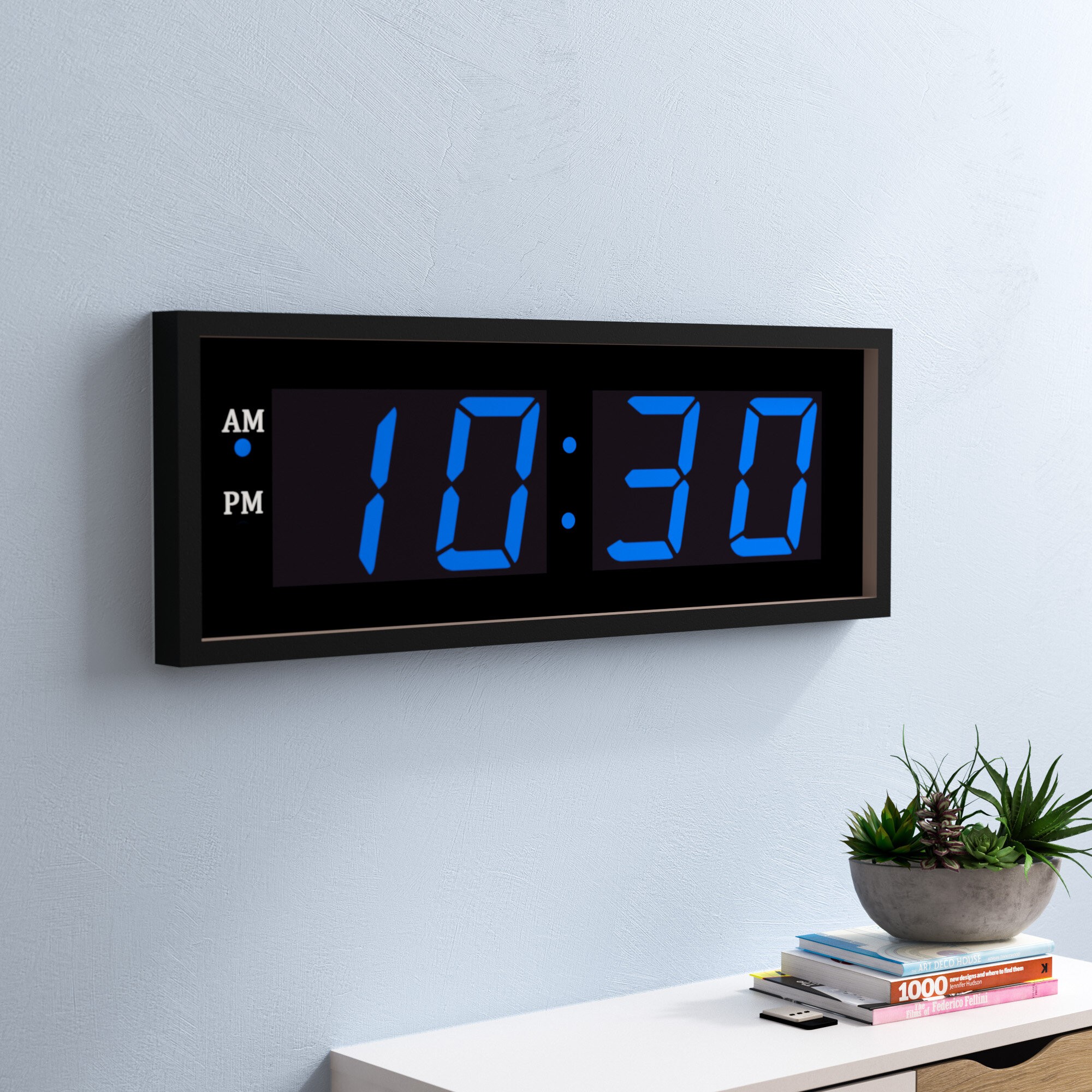 Black Metal LED Wall Clock with Remote Control