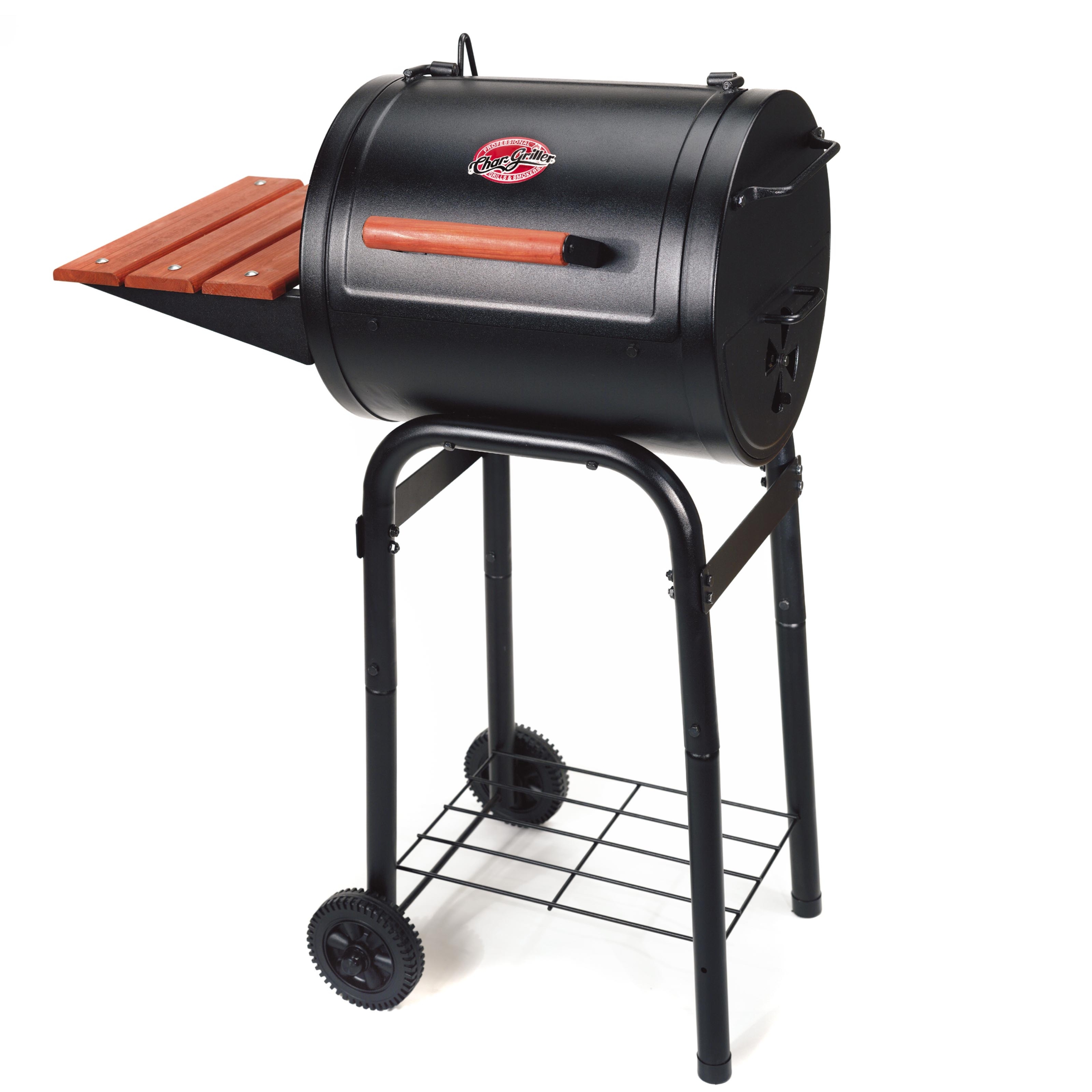 Black Steel Charcoal Grill with Side Shelves