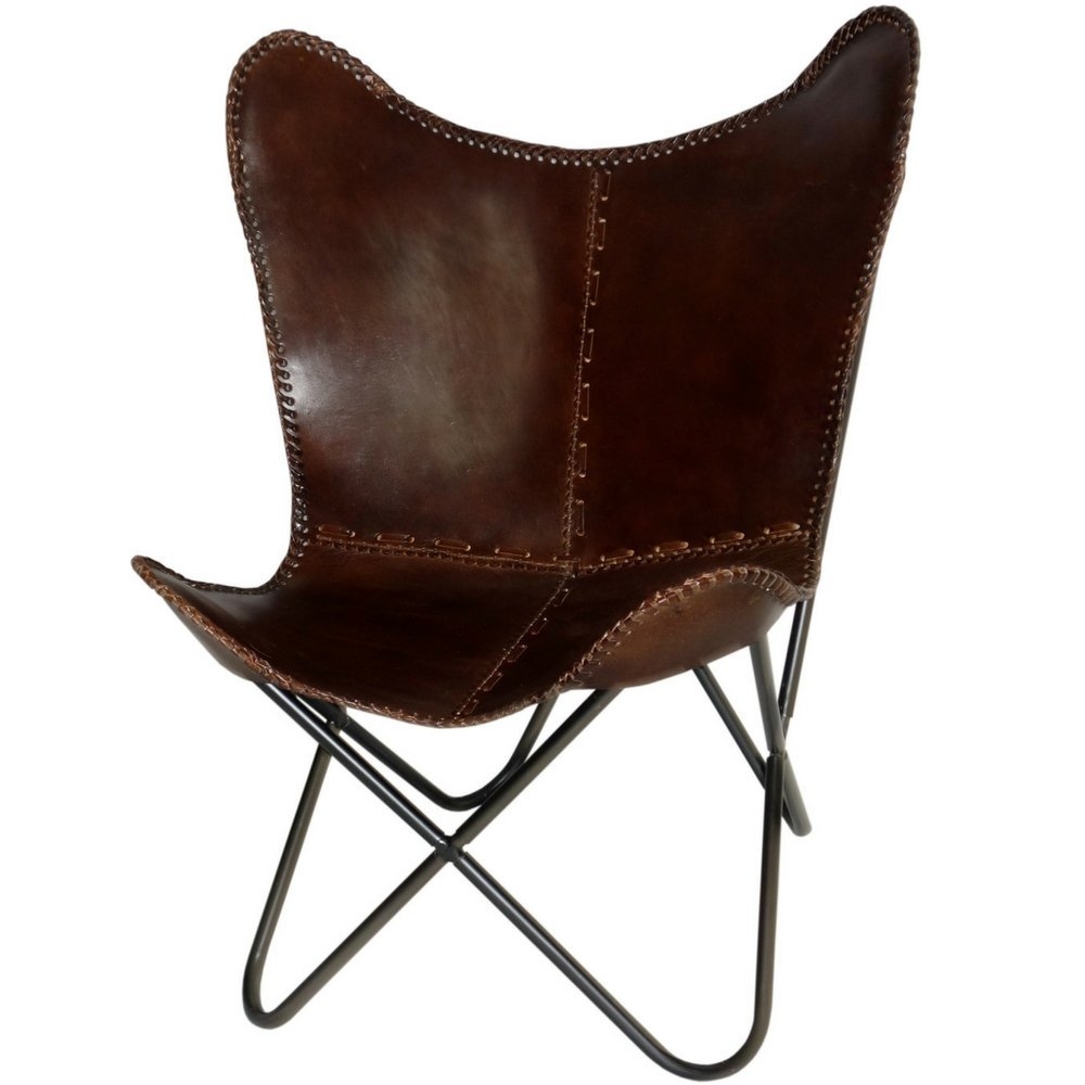 Butterfly Chair Brown Leather Butterfly Chairs - Handmade with Powder Coated Steel Frame