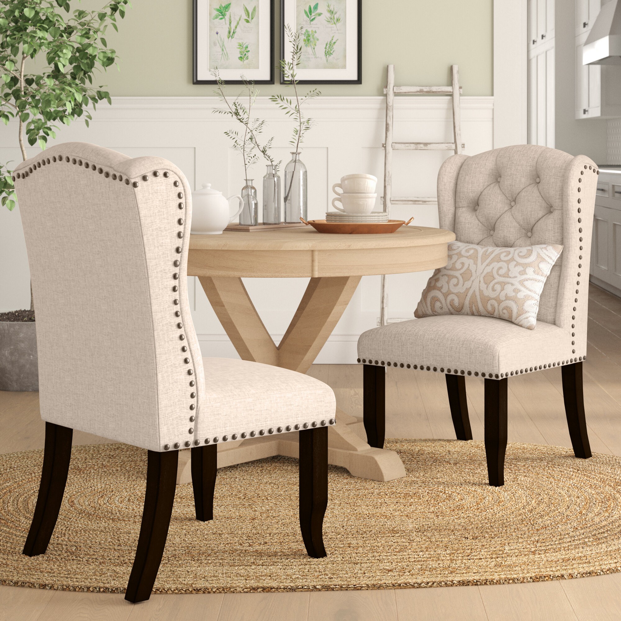 Calila Tufted Polyester Blend Upholstered Wingback Side Chair in Beige (Set of 2)
