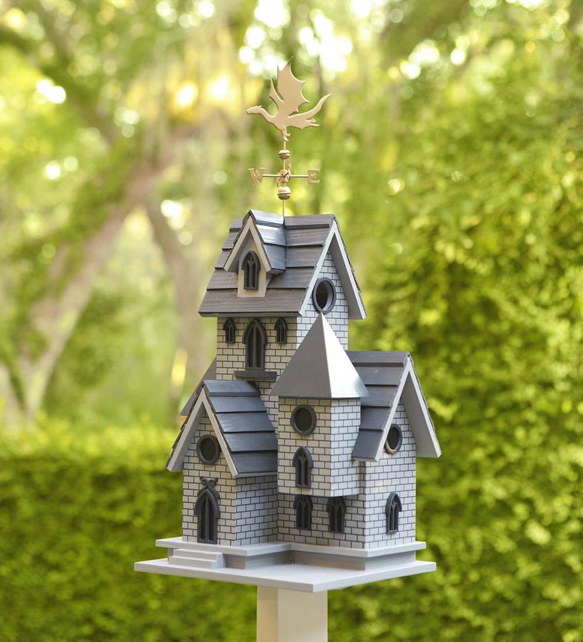 Large Outdoor Bird Houses Ideas On Foter   Castle Style Wood Post Mounted Birdhouse 