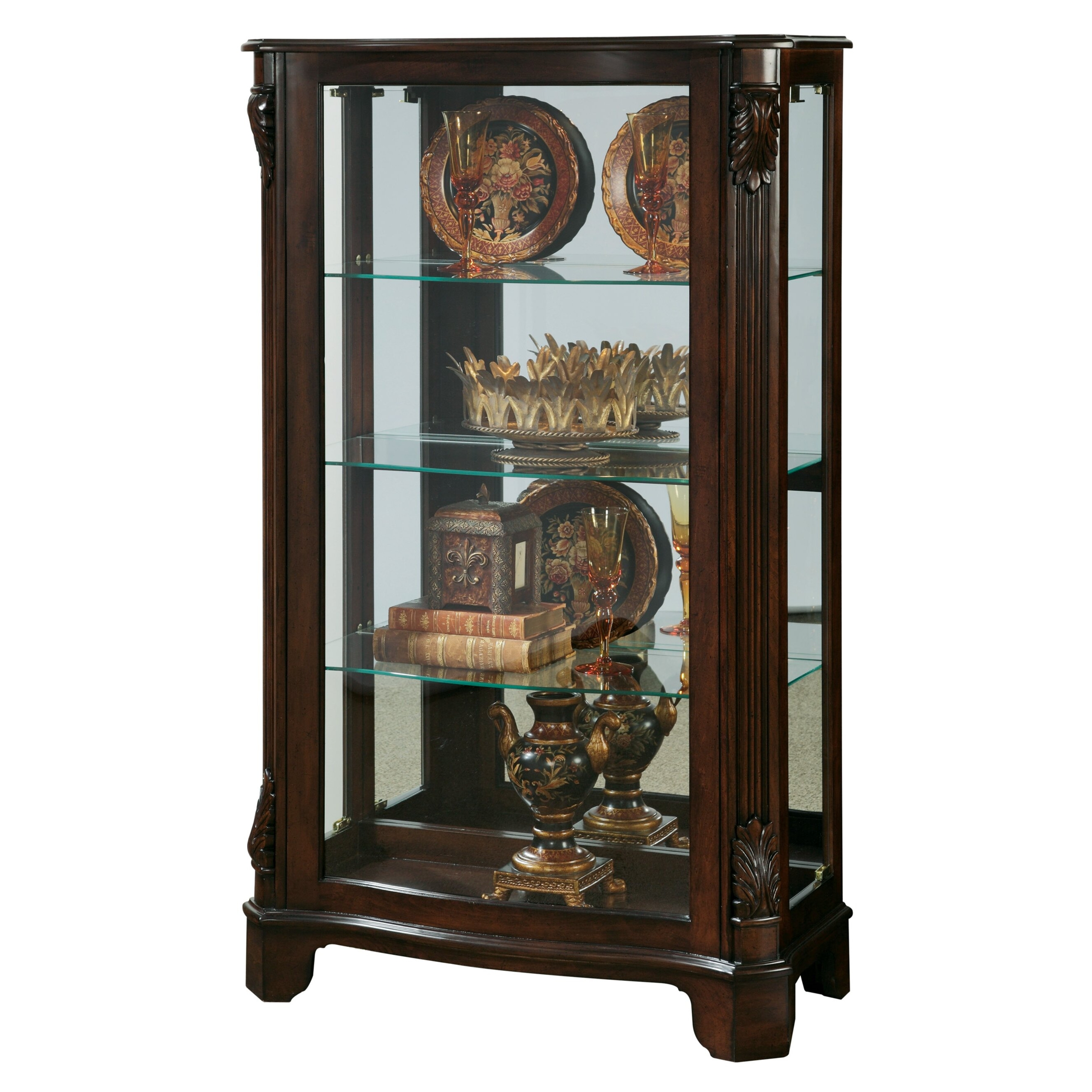 Cherry Solid Wood Lighted Curio Cabinet