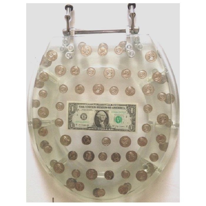 Coins and Bills Acrylic Round Toilet Seat