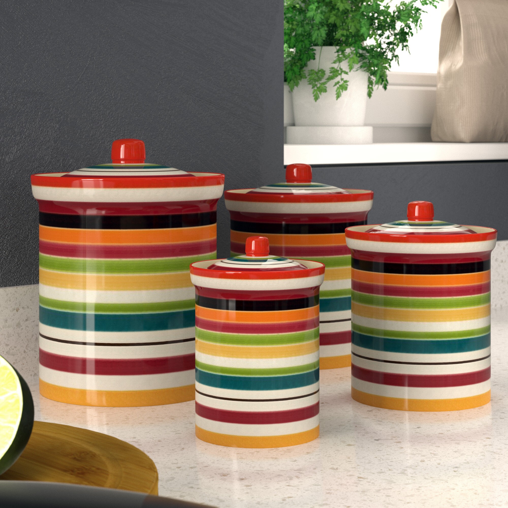 Colorful Ceramic Kitchen Canister Set 