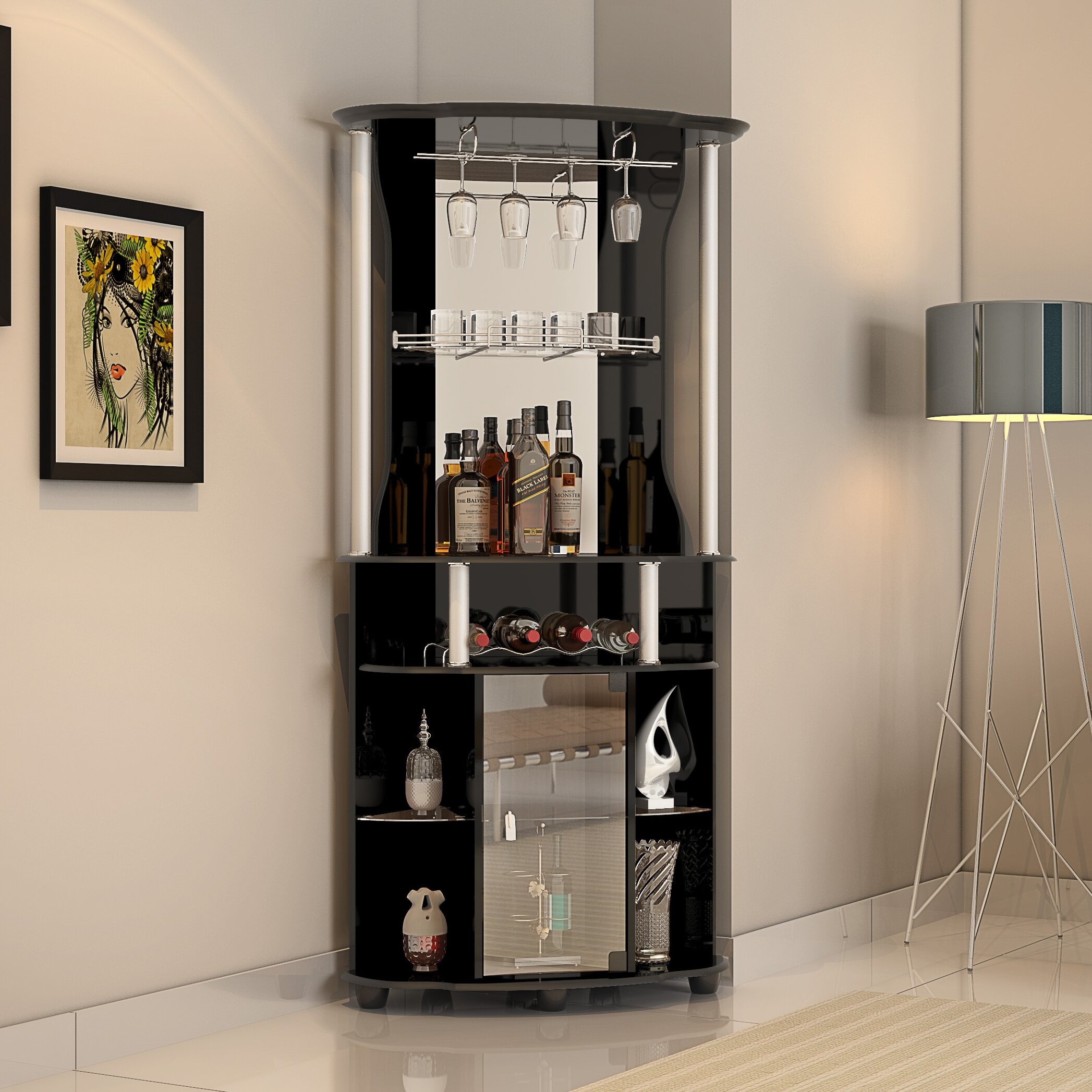 Contemporary Corner Bar with Wine Storage