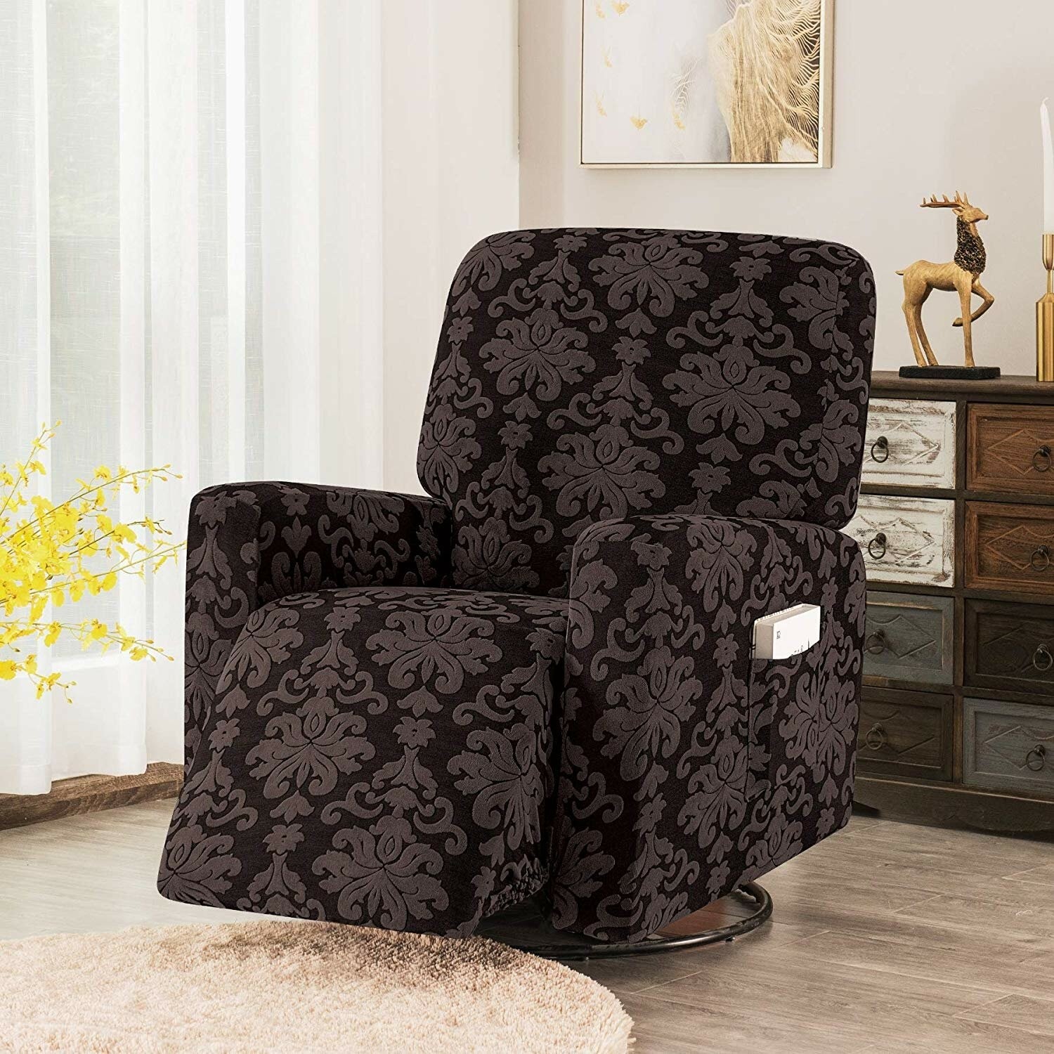 Damask Elegant Box Cushion Recliner Slipcover