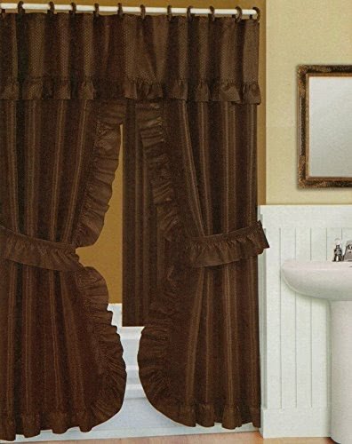 Dark Brown Double Shower Curtain With Liner And Rings