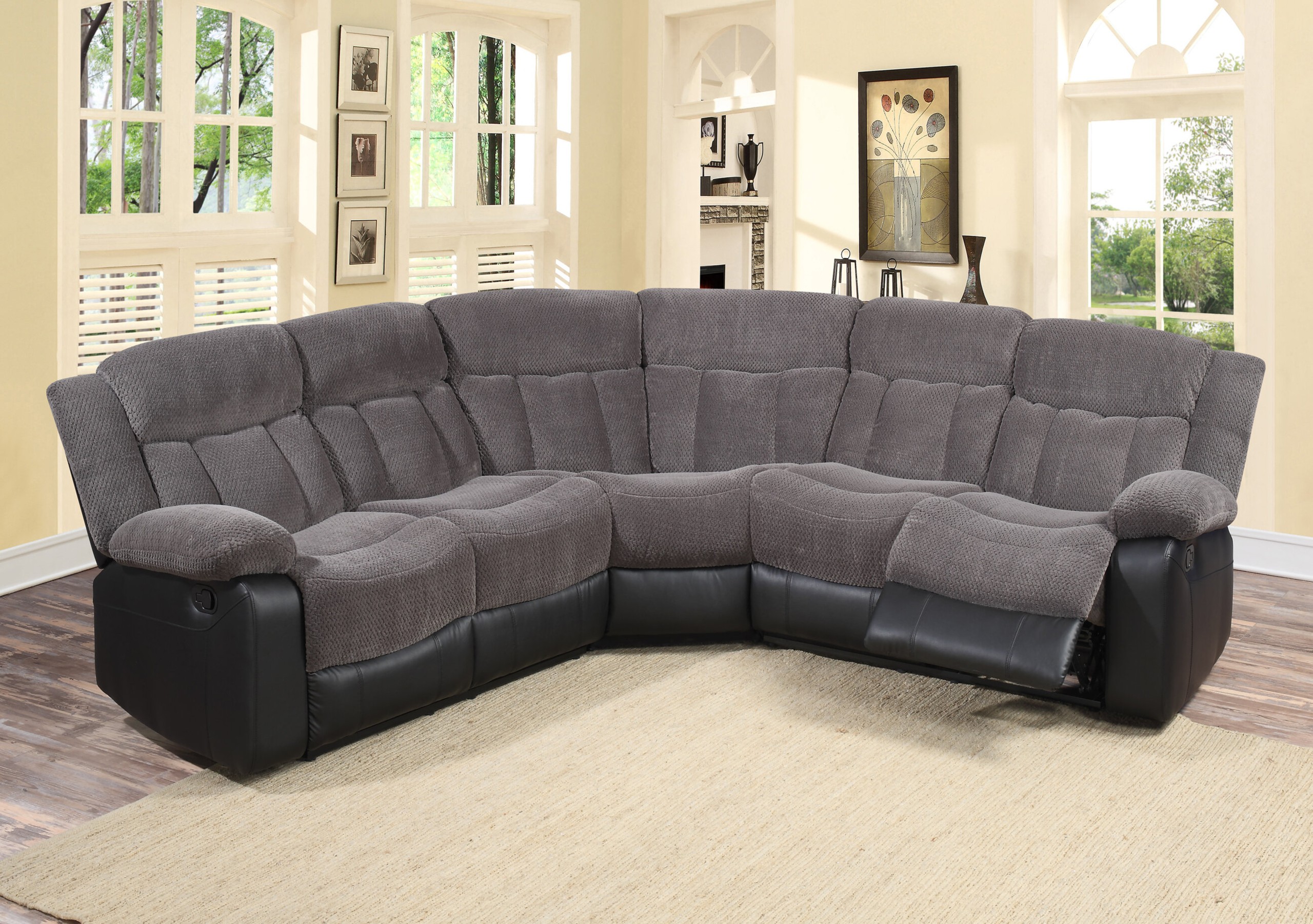 Dark Leather Rounded Sectional 