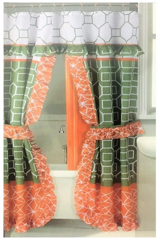 Double Swag Shower Curtain With Coordinated Ring Hooks
