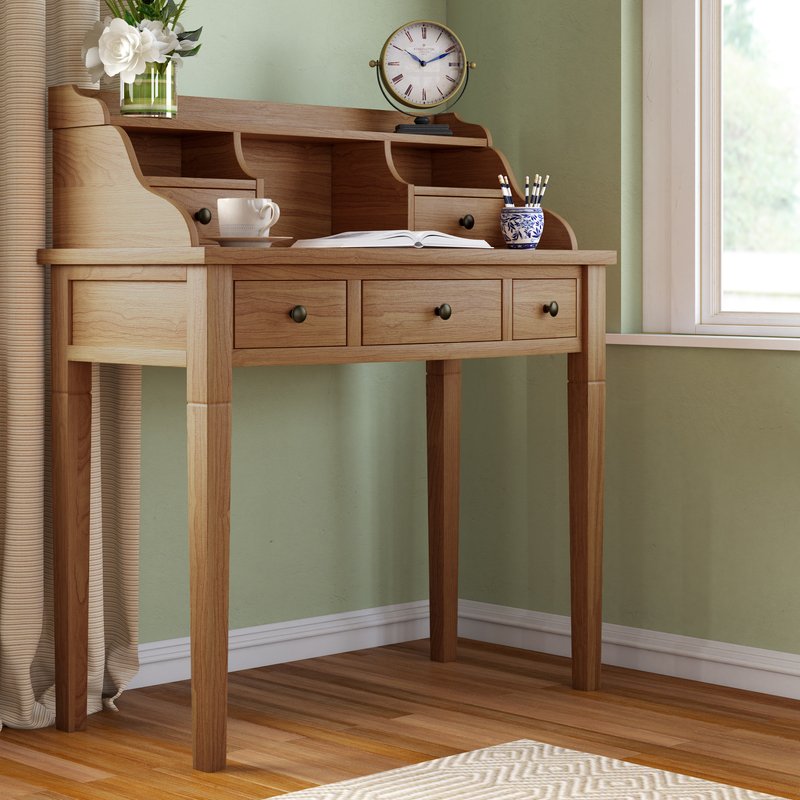 Elm Solid Manufactured Wood Secretary Desk With Hutch
