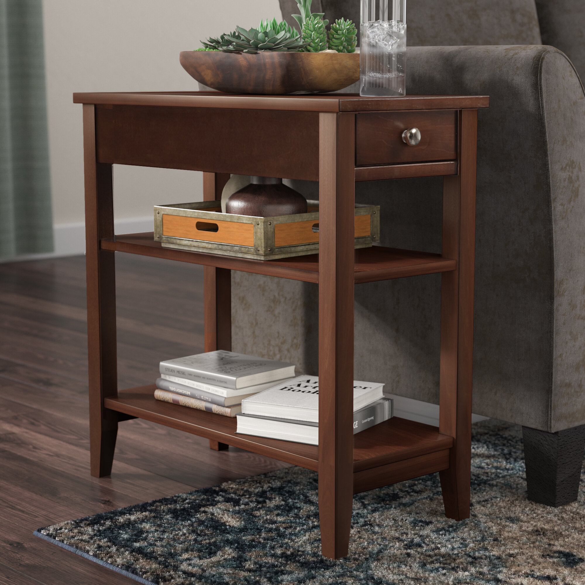 End Table with Birch Veneer and Storage
