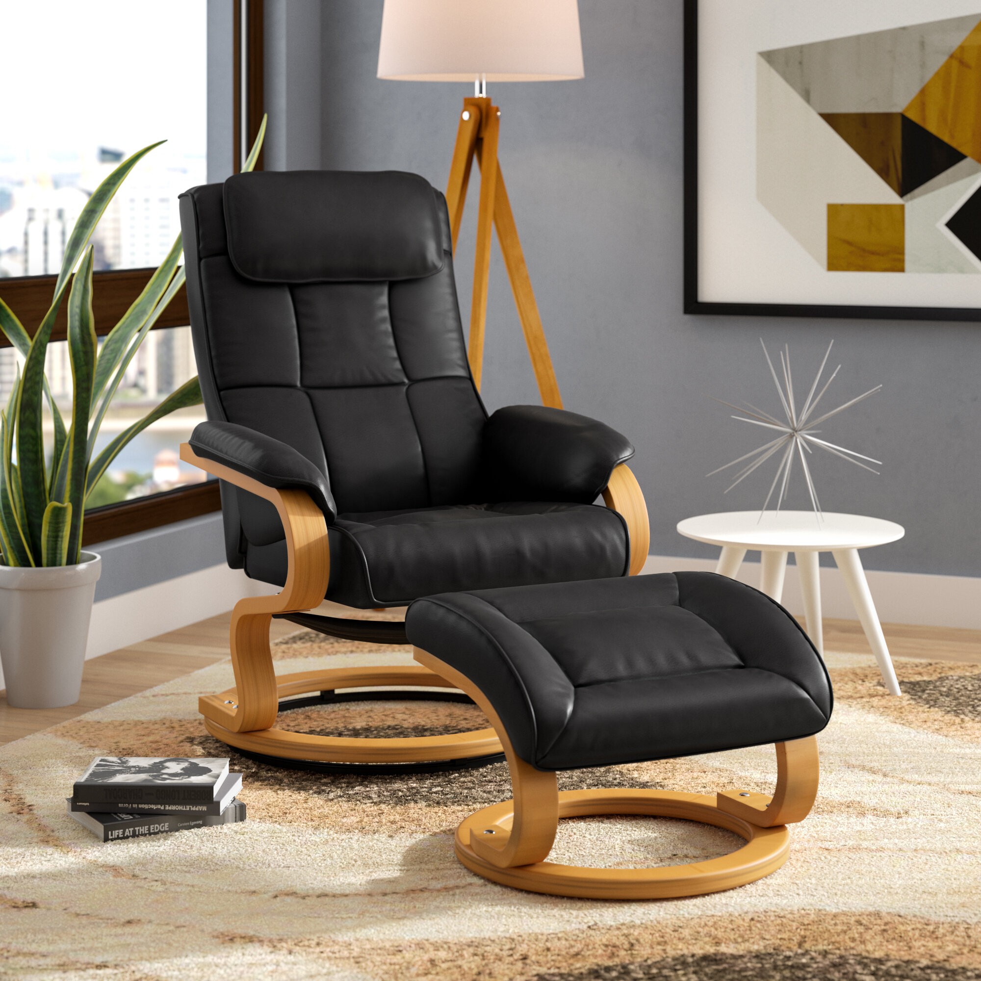 Faux Leather Manual Swivel Recliner With Ottoman