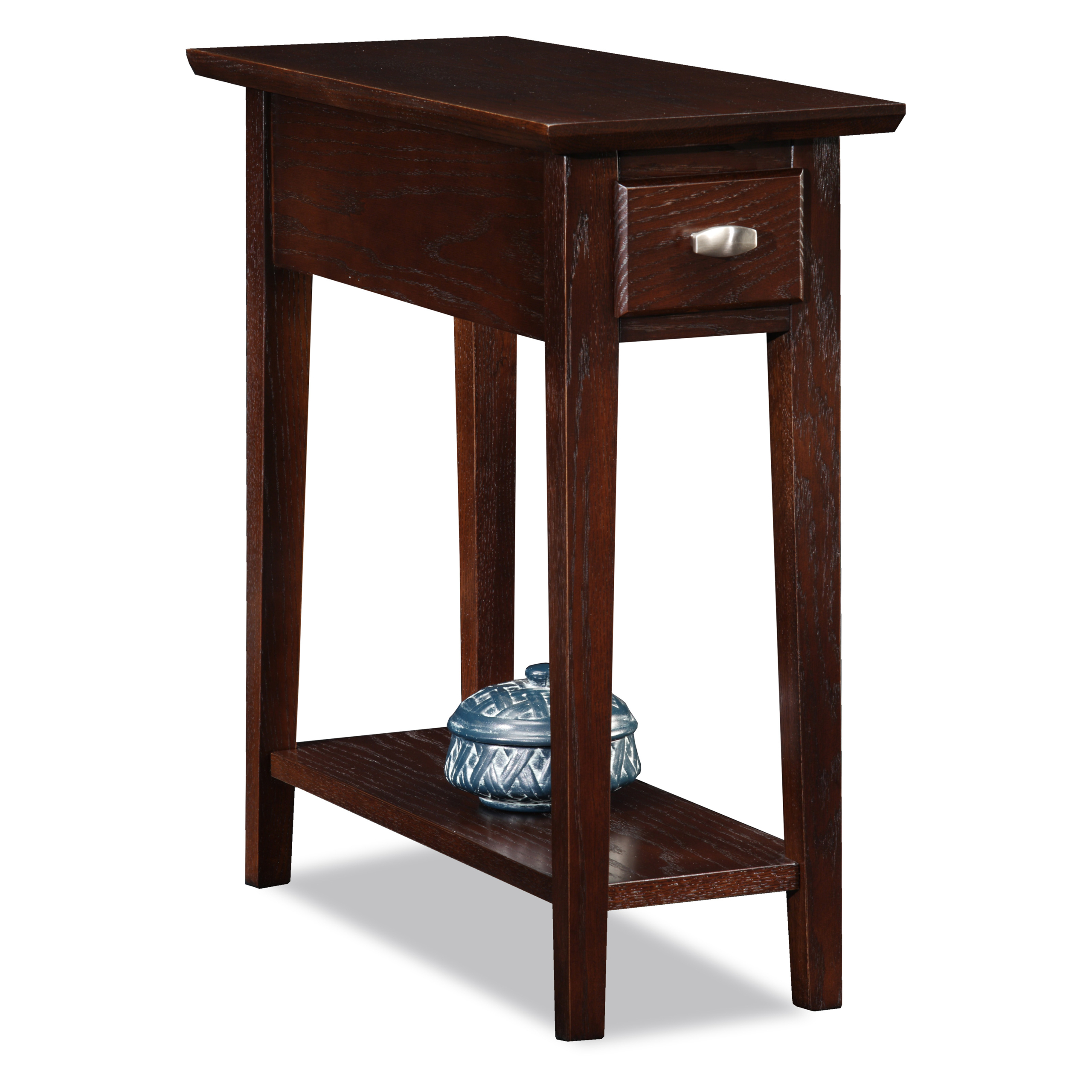 Glossy Chocolate Oak End Table with Storage