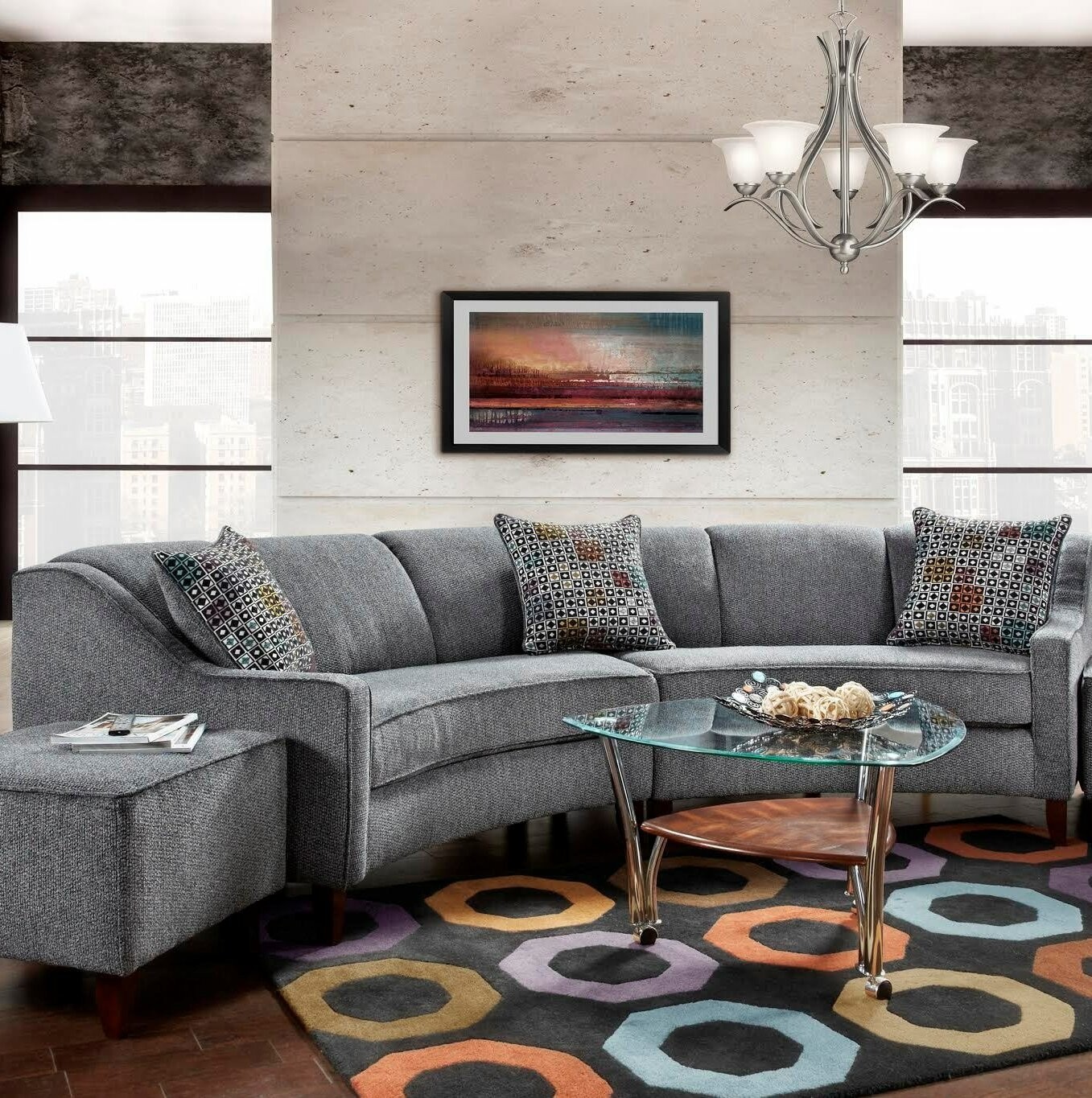 Gray curved living room set