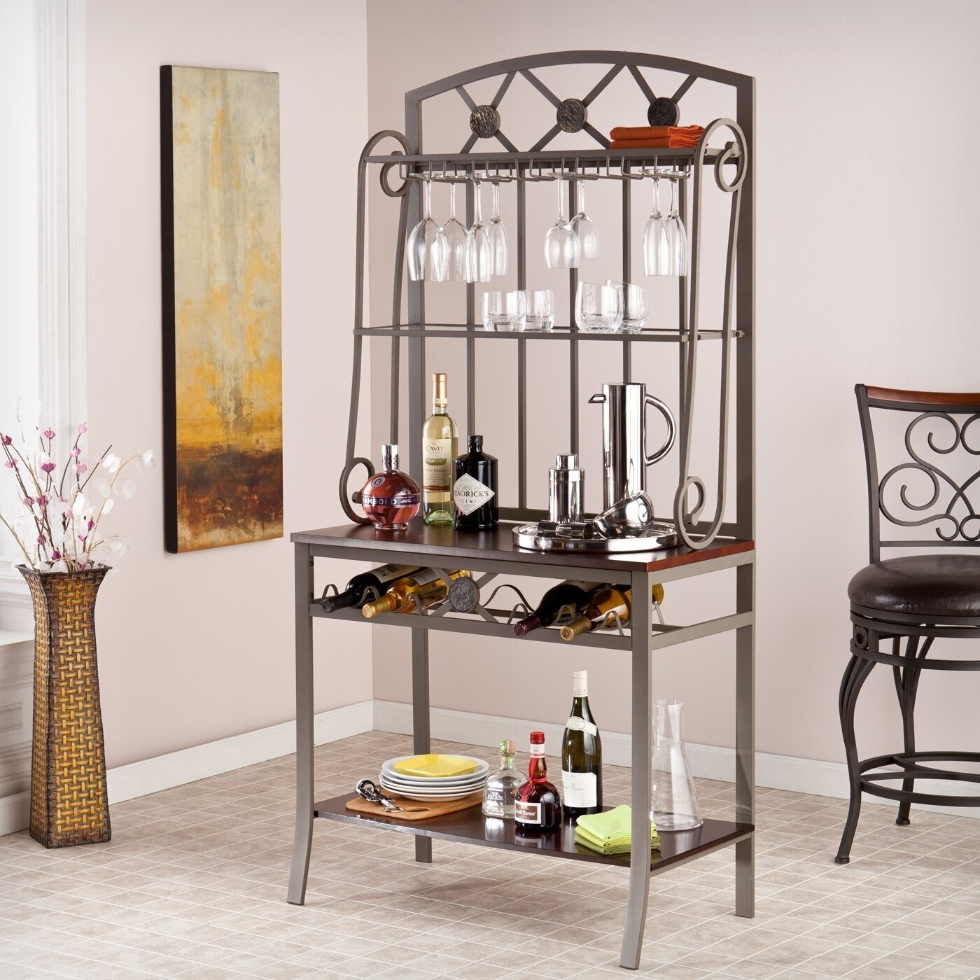 How To Choose A Baker S Rack Foter   Gray Metal Contemporary Bakers Rack 