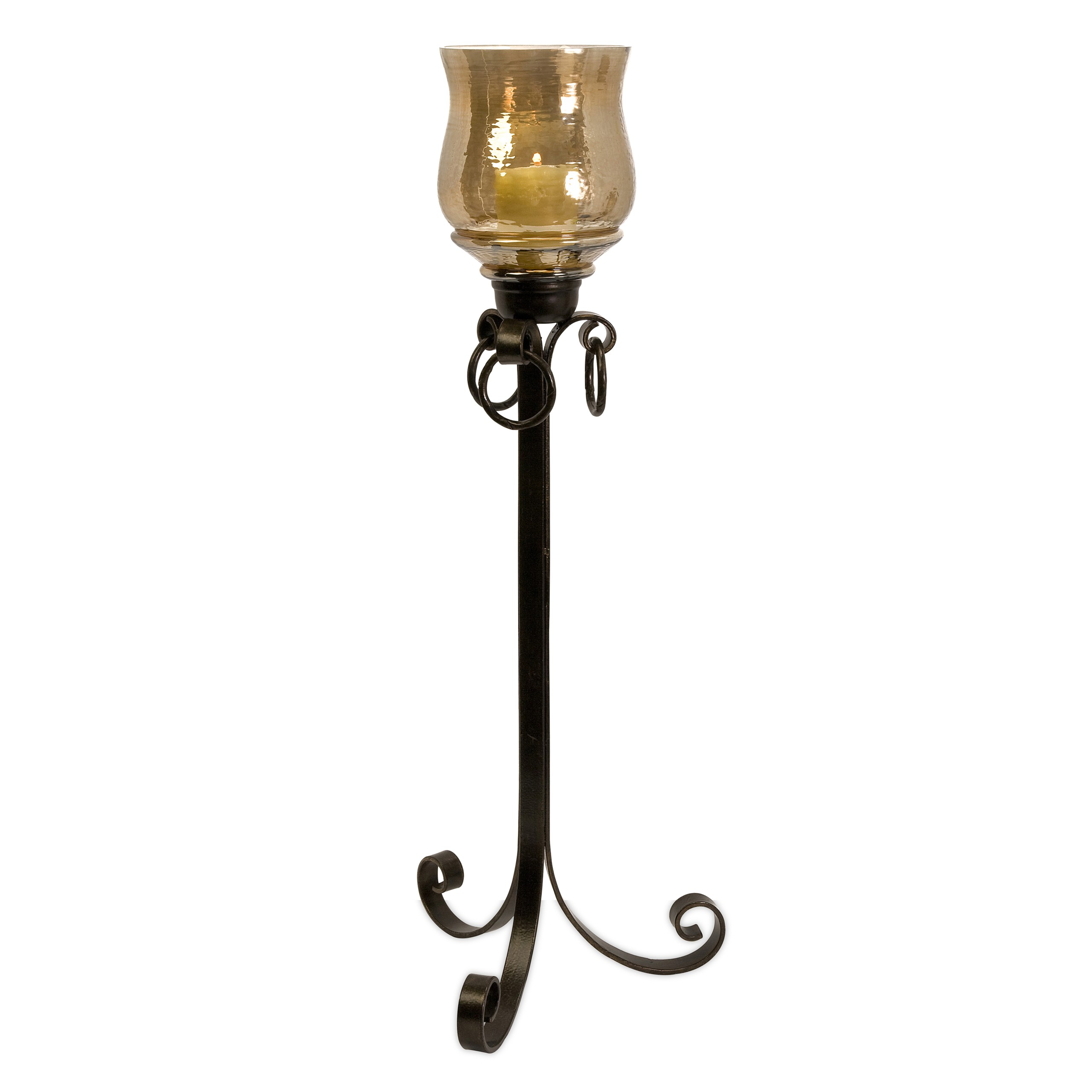 Hammered Glass Wrought Hurricane Candle Holder
