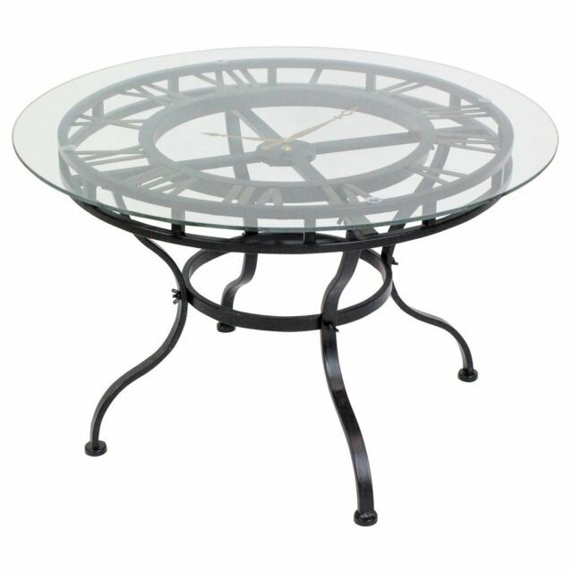 Iron and Glass Coffee Table with Clock