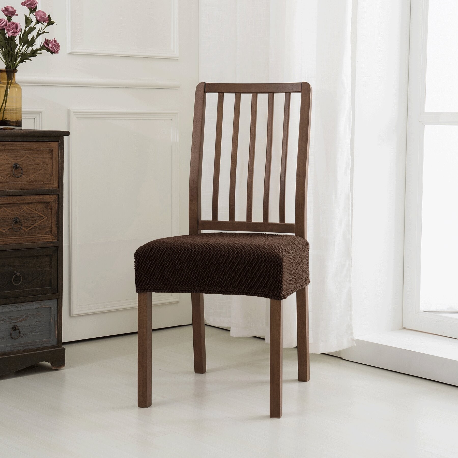 Jacquard Spandex Stretch Box Cushion Dining Chair Seat Slipcover (Set of 2)