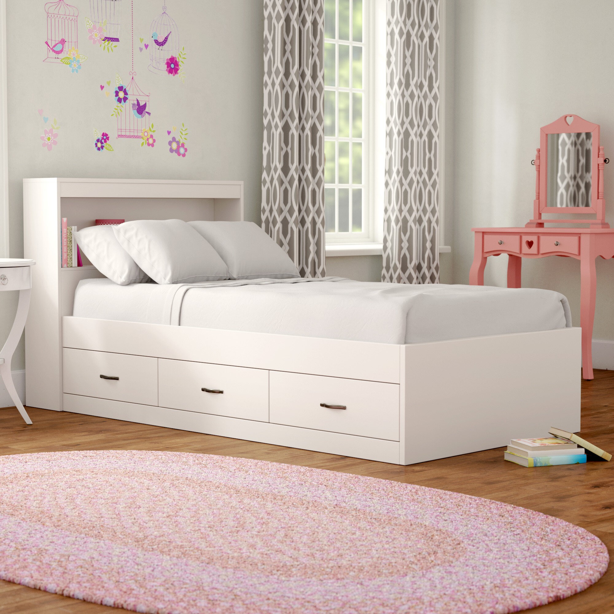 Keira Platform Bed with Drawers and Bookcase