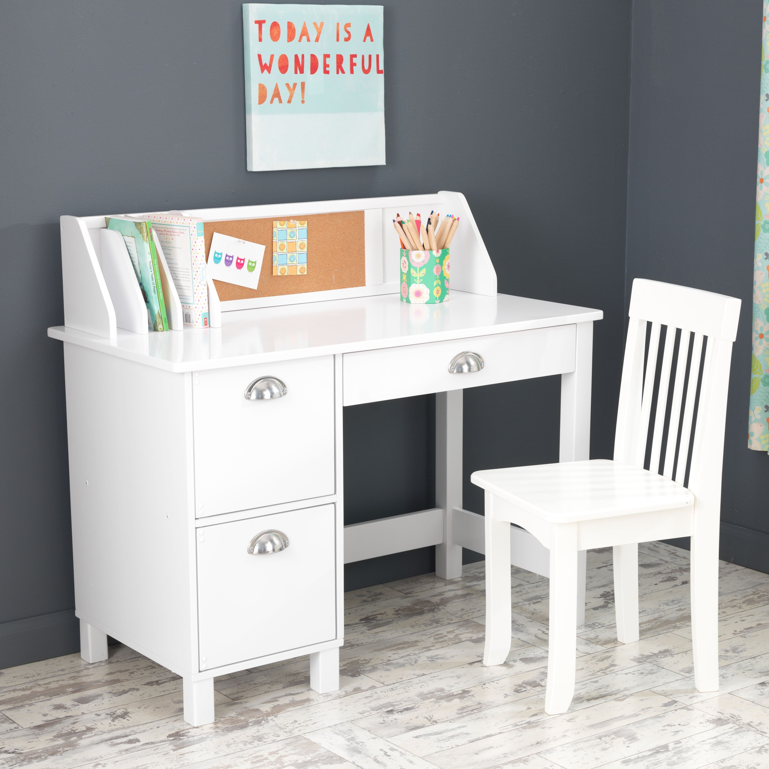 Kids Study Desk with Hutch and Chair Set