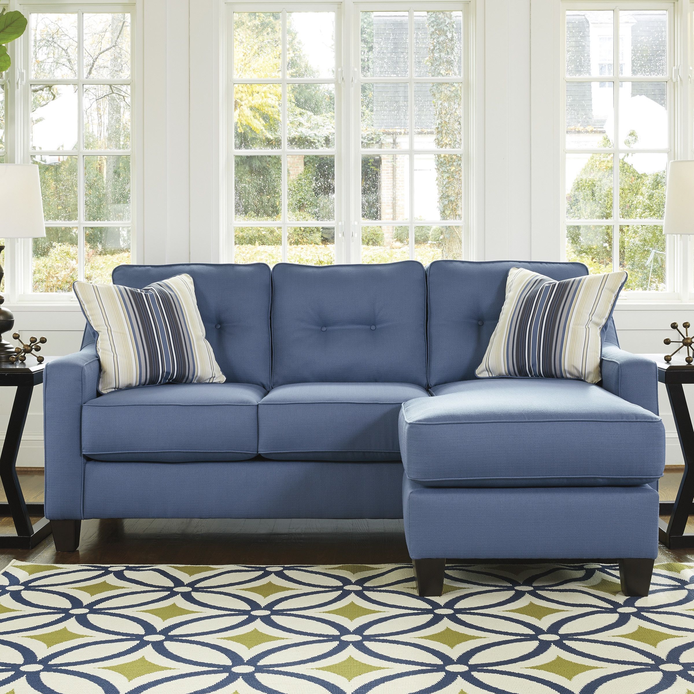 Light Blue Performance Fabric Reversible Sectional