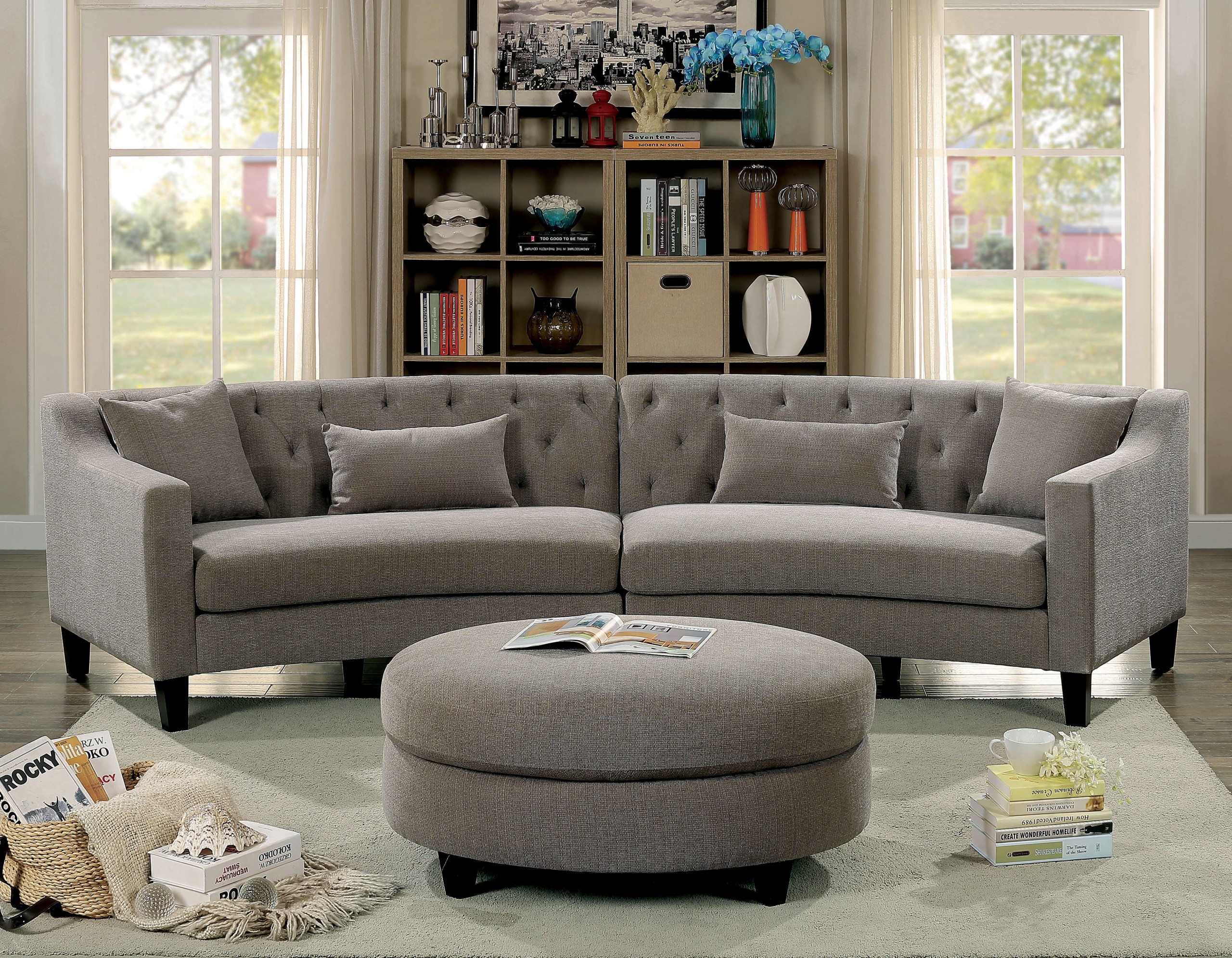 Linen curved sectional sofa