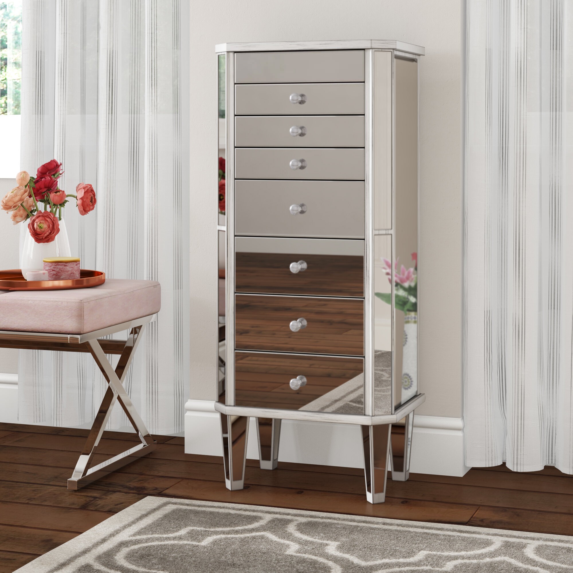 Luann Free Standing Jewelry Armoire with Mirror