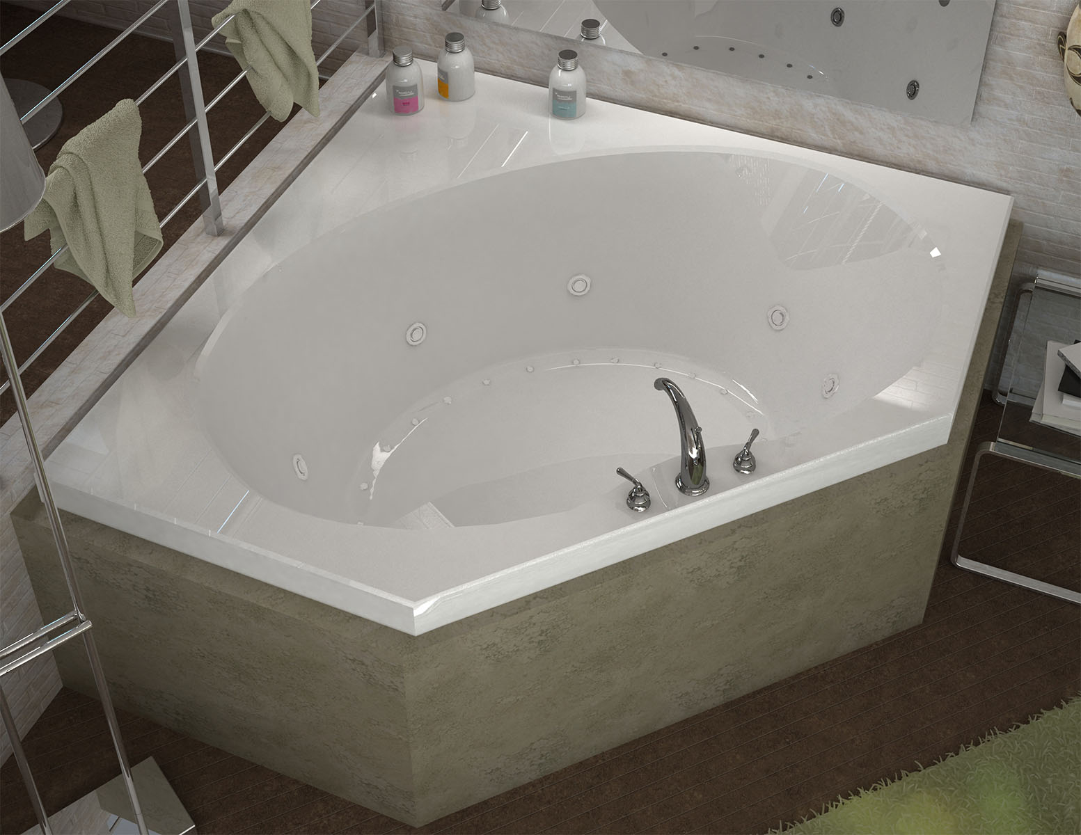 Luxurious Corner Jetted Bathtub with Center Drain