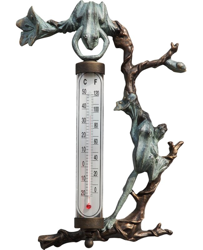 Metal Wall-Mounted Grey and Brown Frog Thermometer