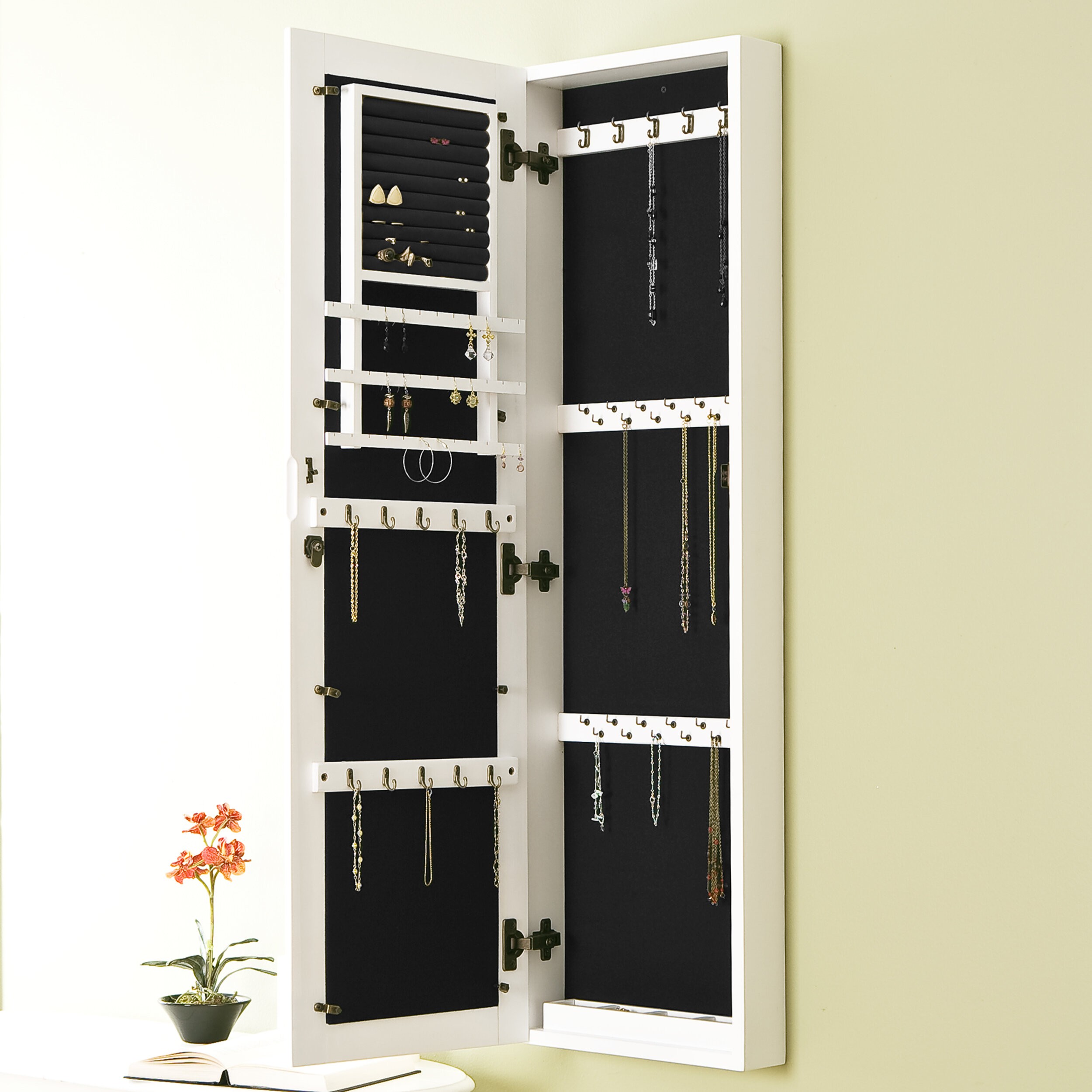 Minimalistic Wall Mounted Jewelry Armoire With Mirror